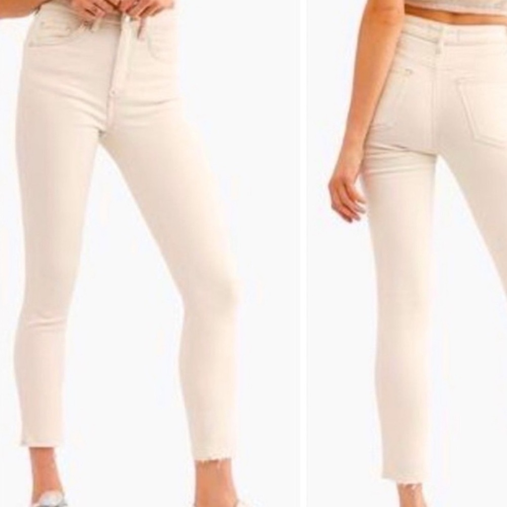 Free People Ivory Frayed Hem Skinny Pants